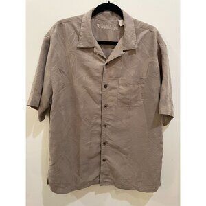Caribbean Men's L Tan Leaf Print Button-Up Shirt Hawaiian